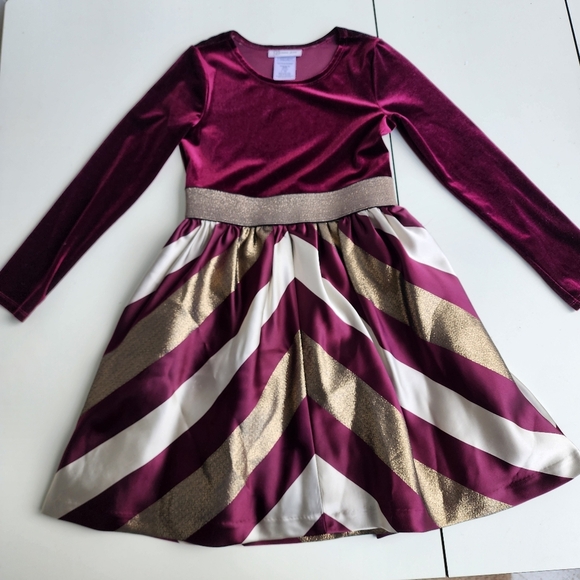 Bonnie Jean Girl's Burgundy Gold Velvet Satin Dress Holiday Cute Size 10 - Picture 1 of 14